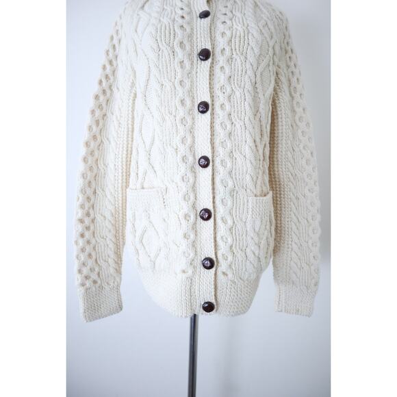 Vintage Handknit Cable Hand Knit Cardigan Sweater Carrick On Suir Ireland - Picture 4 of 14